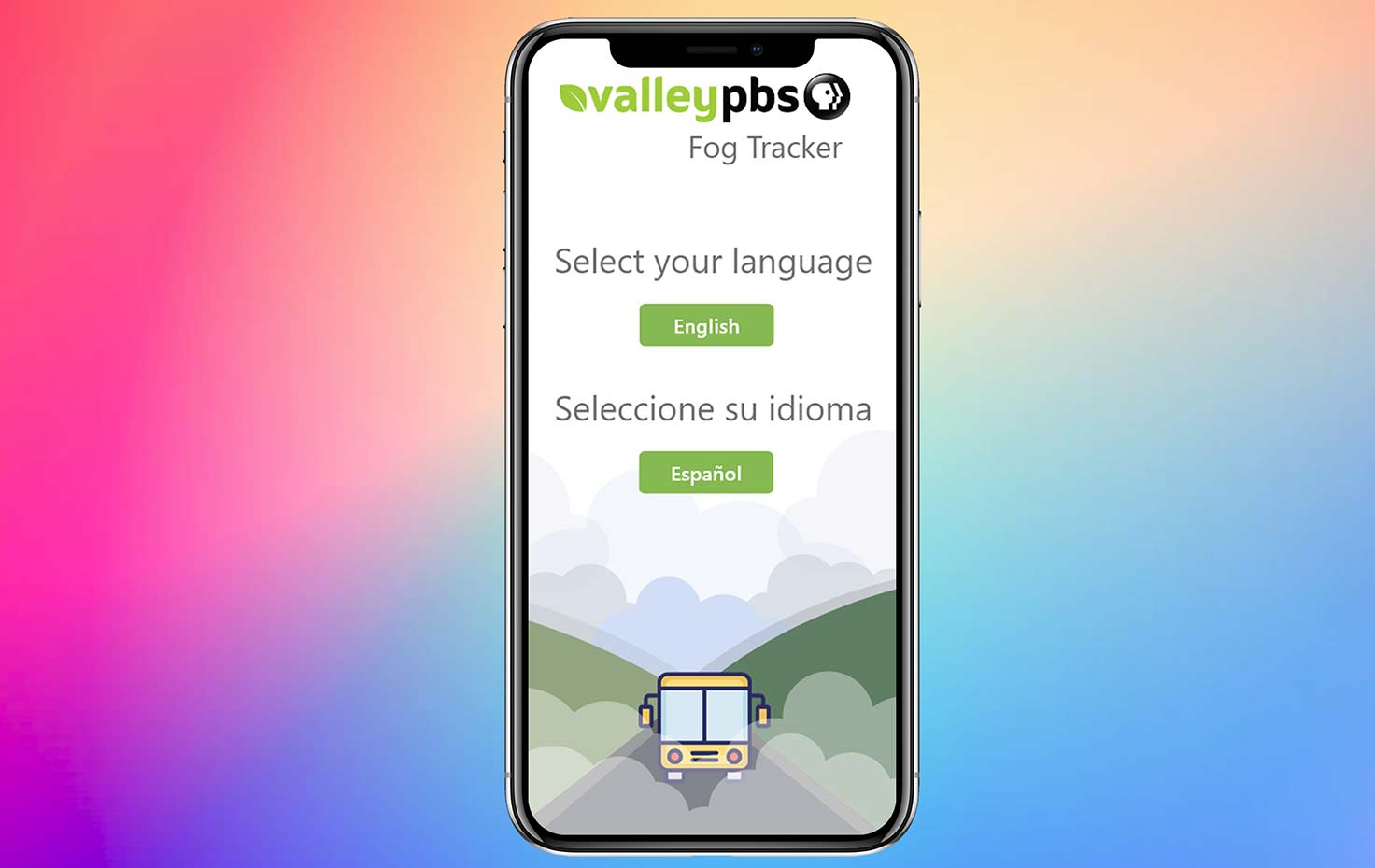 Example of language selection in the foggy day app